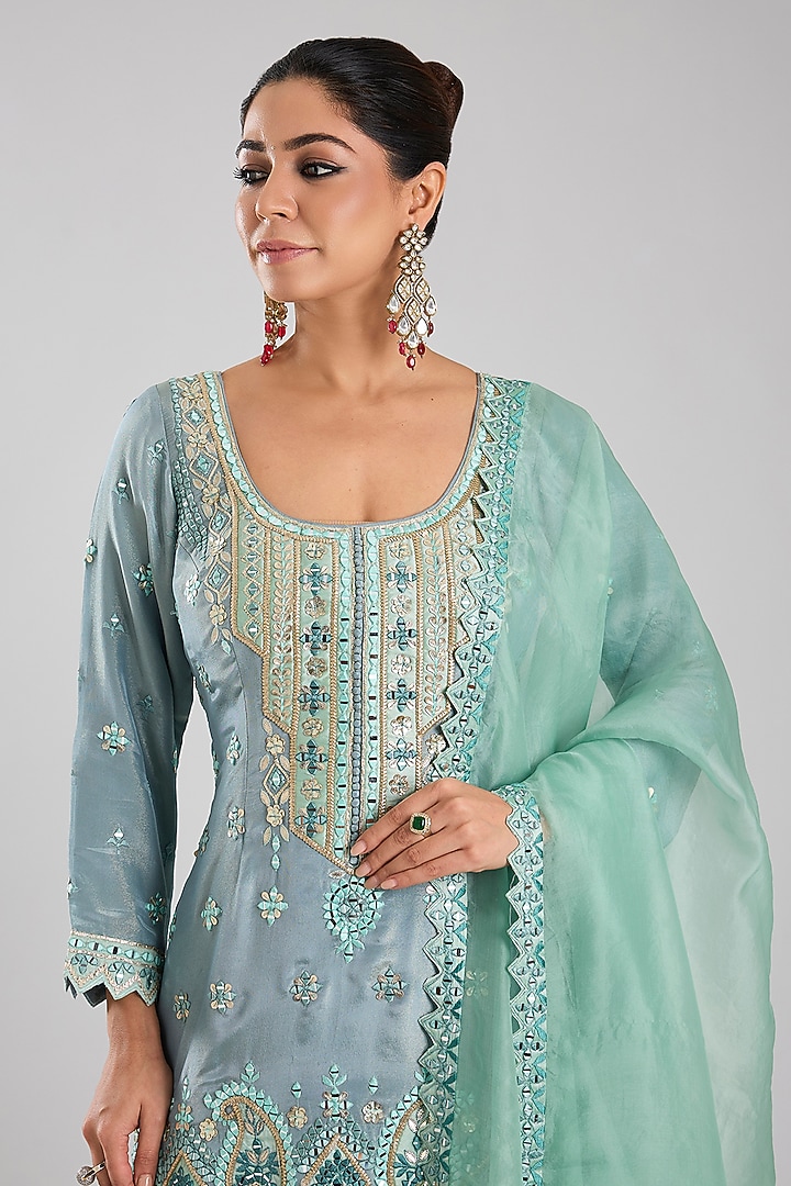 Blue Tissue Embroidered Gharara Set by Suhino at Pernia's Pop Up Shop