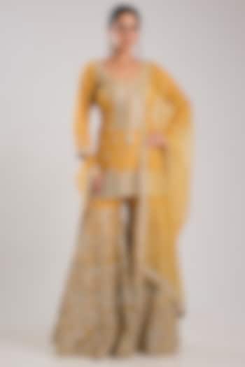 Yellow Tissue Embroidered Gharara Set by Suhino at Pernia's Pop Up Shop