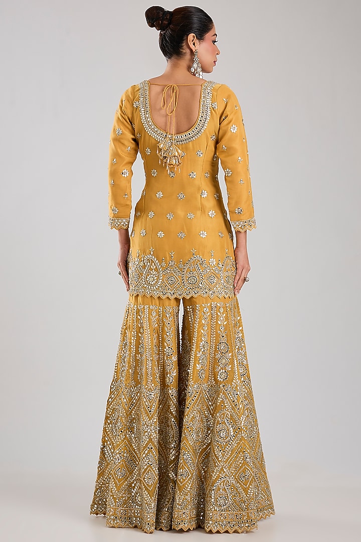 Yellow Tissue Embroidered Gharara Set by Suhino at Pernia's Pop Up Shop