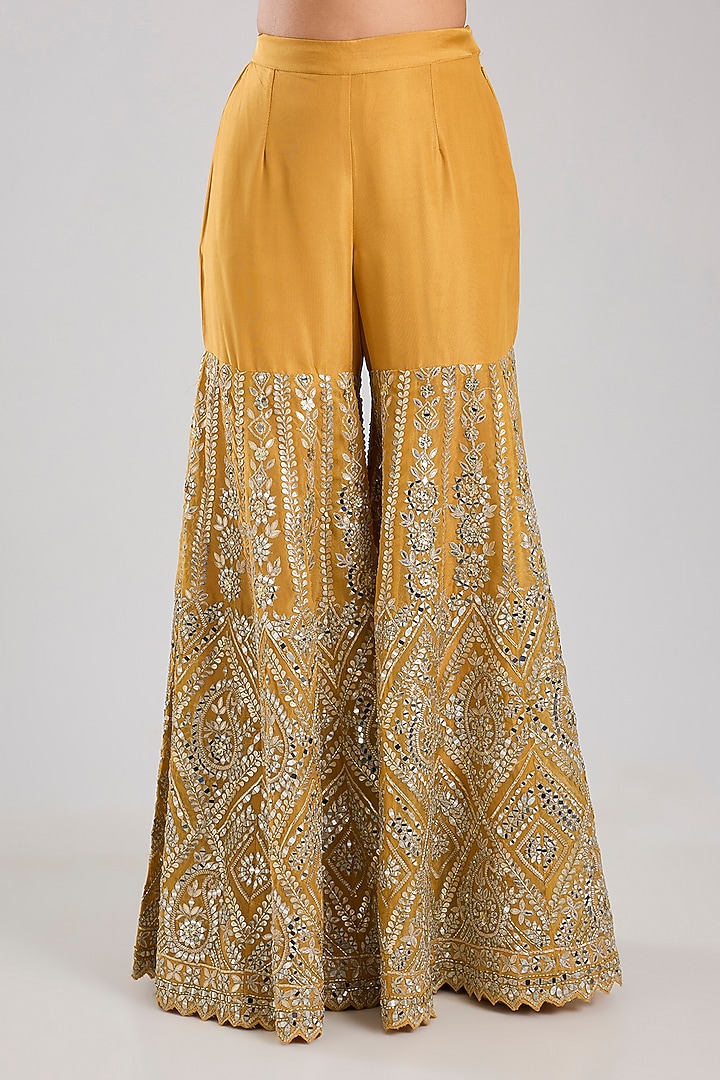Yellow Tissue Embroidered Gharara Set by Suhino at Pernia's Pop Up Shop