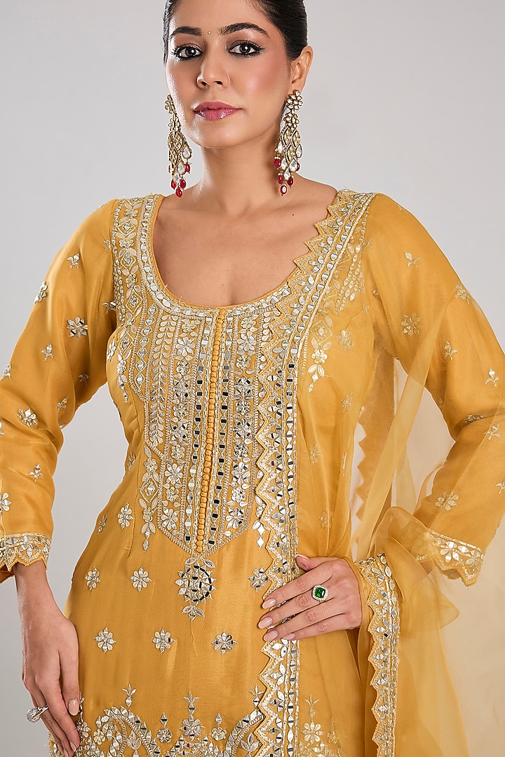 Yellow Tissue Embroidered Gharara Set by Suhino at Pernia's Pop Up Shop