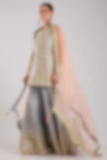 Grey Tissue Embroidered Wedding Sharara Set by Suhino at Pernia's Pop Up Shop