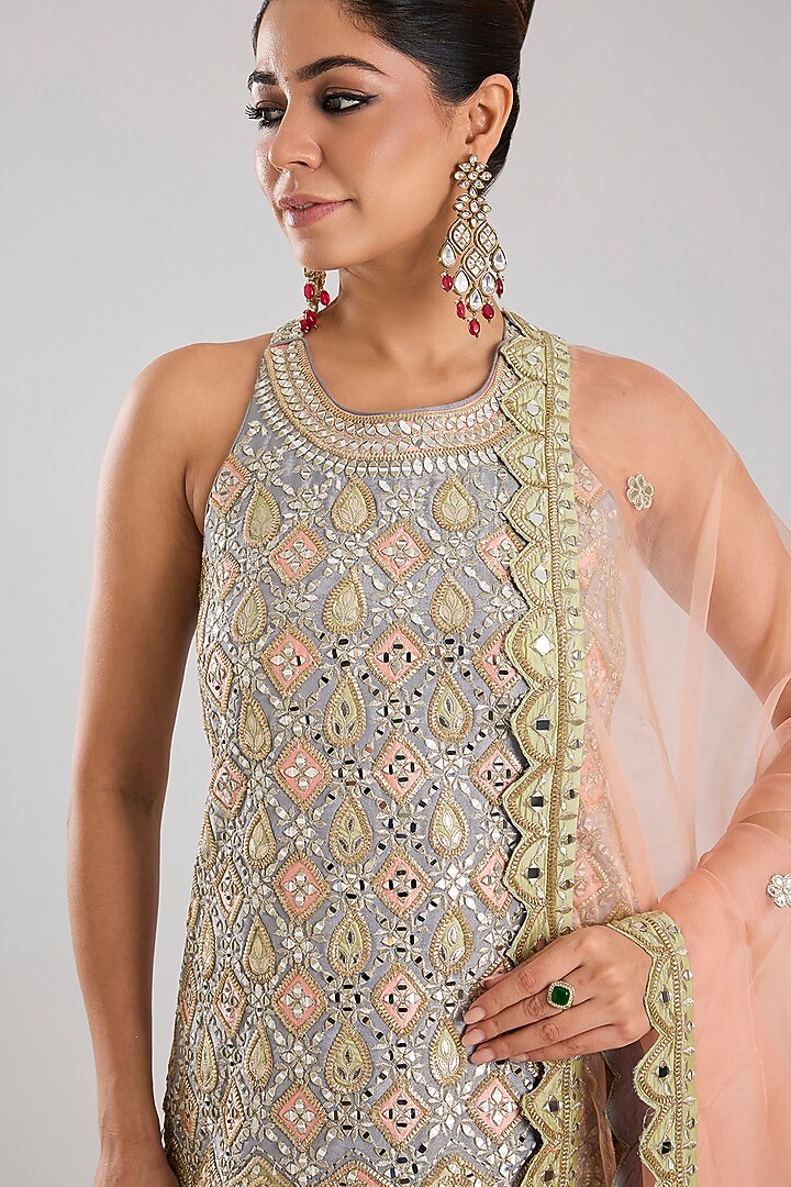 Grey Tissue Embroidered Wedding Sharara Set by Suhino at Pernia's Pop Up Shop