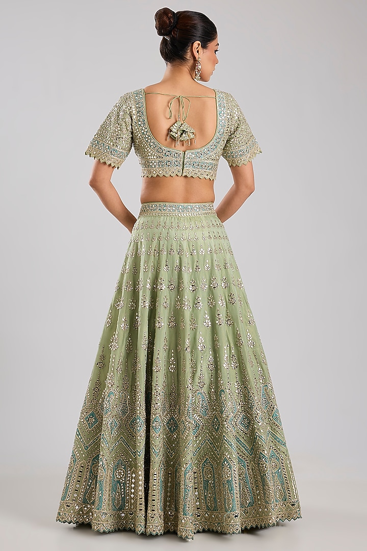 Green Tissue Embroidered Wedding Lehenga Set by Suhino at Pernia's Pop Up Shop