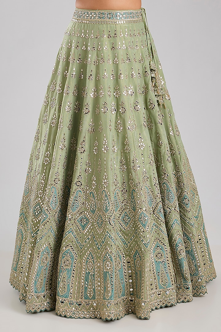 Green Tissue Embroidered Wedding Lehenga Set by Suhino at Pernia's Pop Up Shop