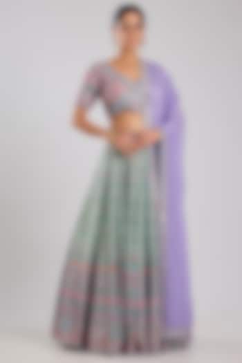 Green Tissue Embroidered Wedding Lehenga Set by Suhino at Pernia's Pop Up Shop