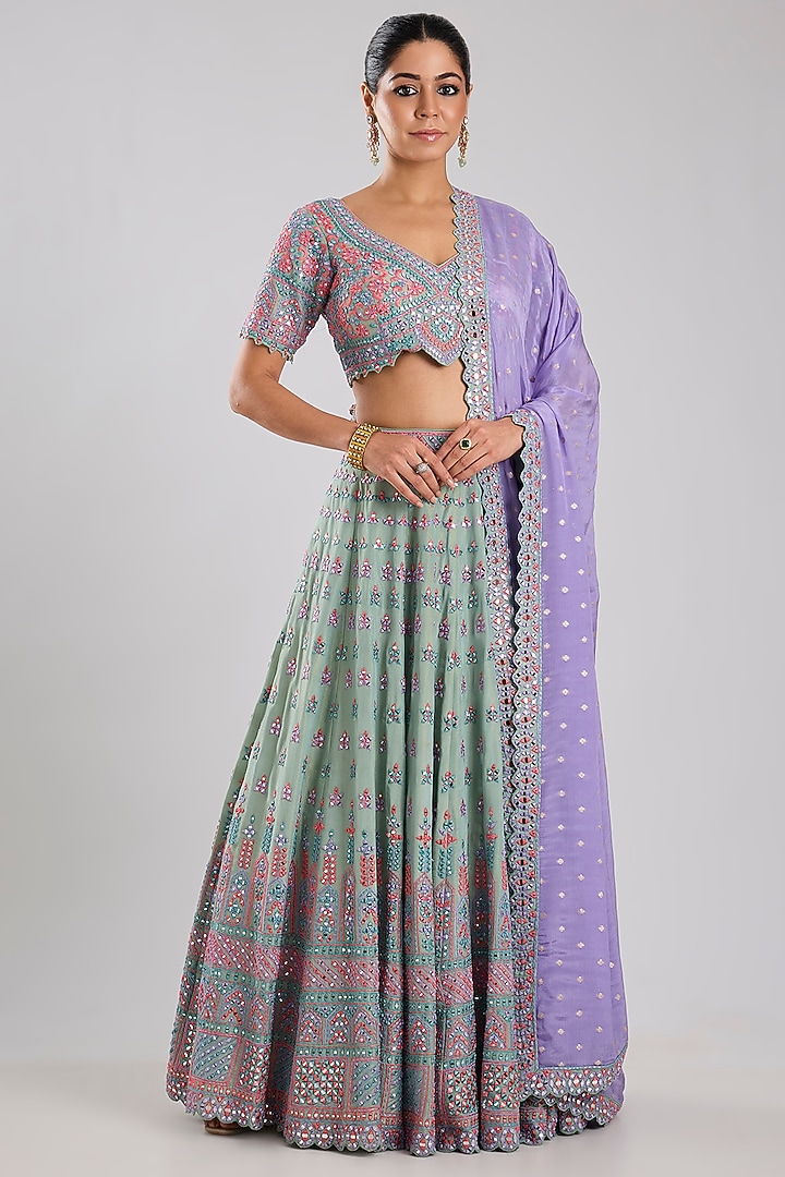Green Tissue Embroidered Wedding Lehenga Set by Suhino at Pernia's Pop Up Shop