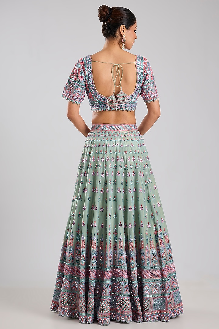 Green Tissue Embroidered Wedding Lehenga Set by Suhino at Pernia's Pop Up Shop