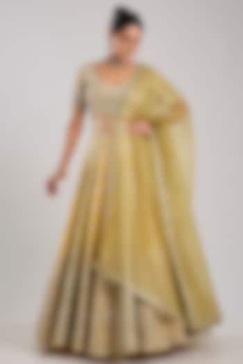 Green Tissue Embroidered Wedding Lehenga Set by Suhino at Pernia's Pop Up Shop