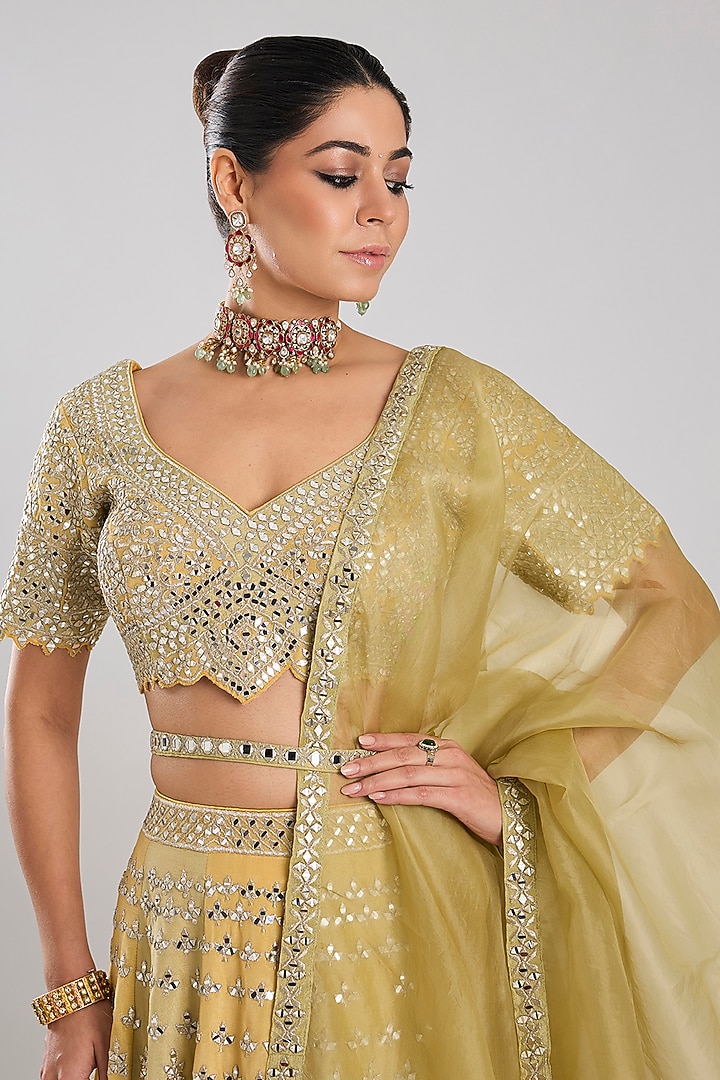 Green Tissue Embroidered Wedding Lehenga Set by Suhino at Pernia's Pop Up Shop