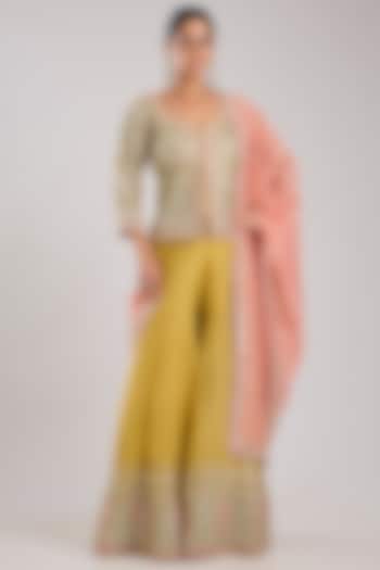 Yellow Tissue Embroidered Gharara Set by Suhino at Pernia's Pop Up Shop