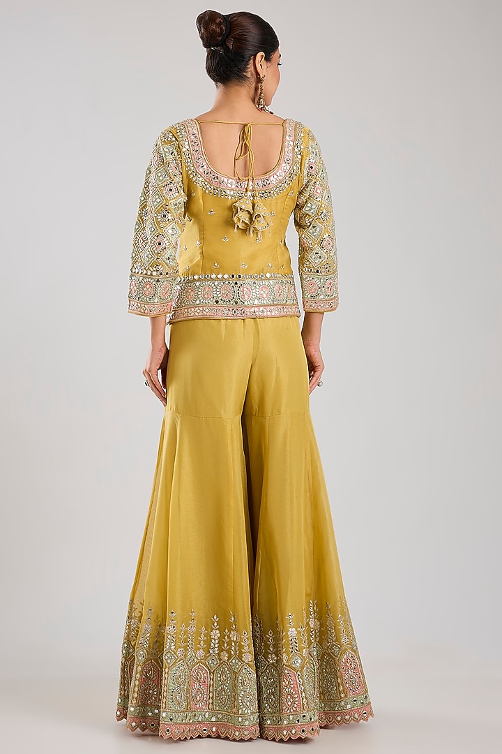 Yellow Tissue Embroidered Gharara Set by Suhino at Pernia's Pop Up Shop