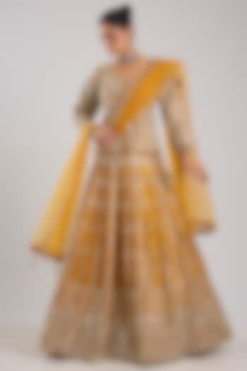 Yellow Slub Silk Embroidered Wedding Lehenga Set by Suhino at Pernia's Pop Up Shop