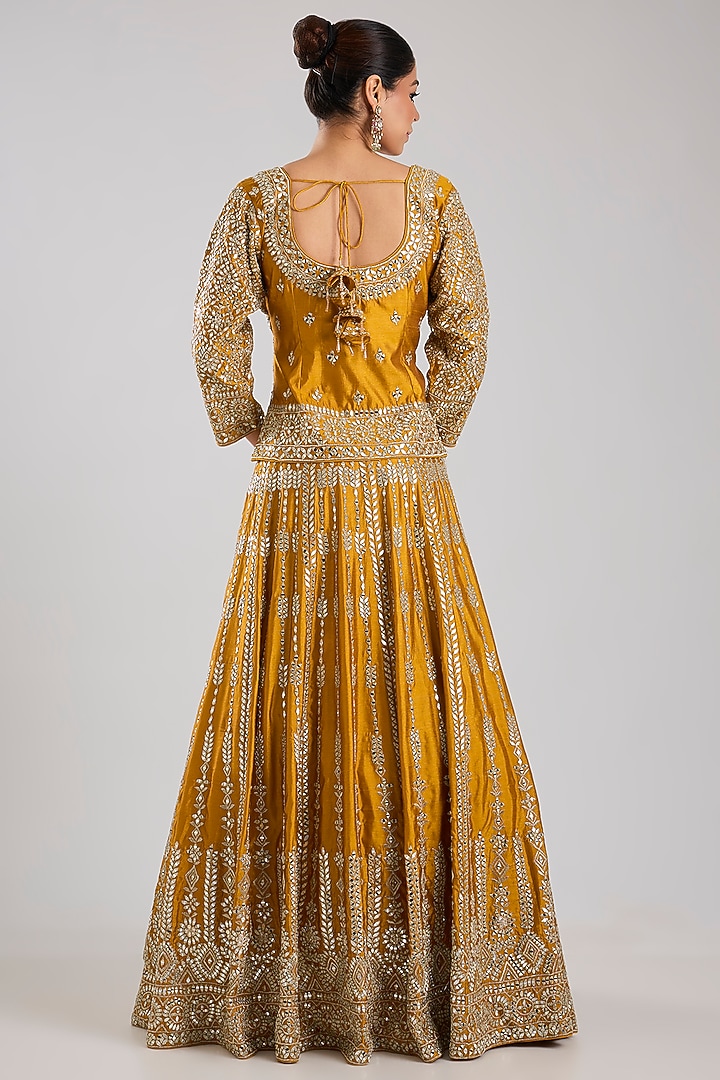 Yellow Slub Silk Embroidered Wedding Lehenga Set by Suhino at Pernia's Pop Up Shop