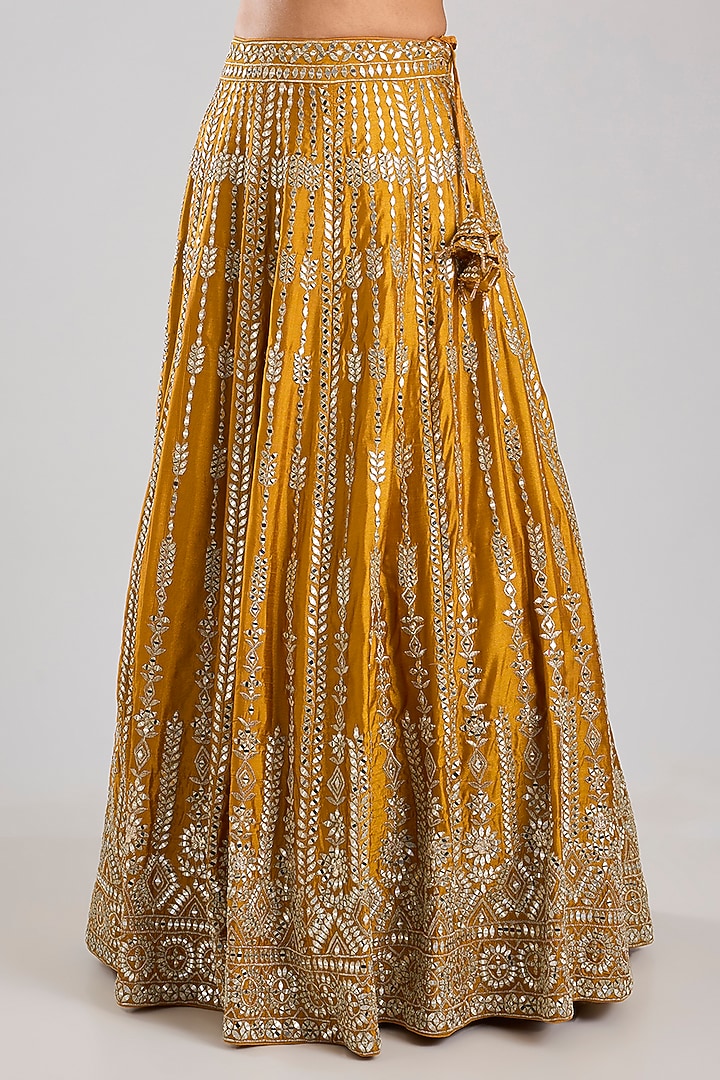 Yellow Slub Silk Embroidered Wedding Lehenga Set by Suhino at Pernia's Pop Up Shop