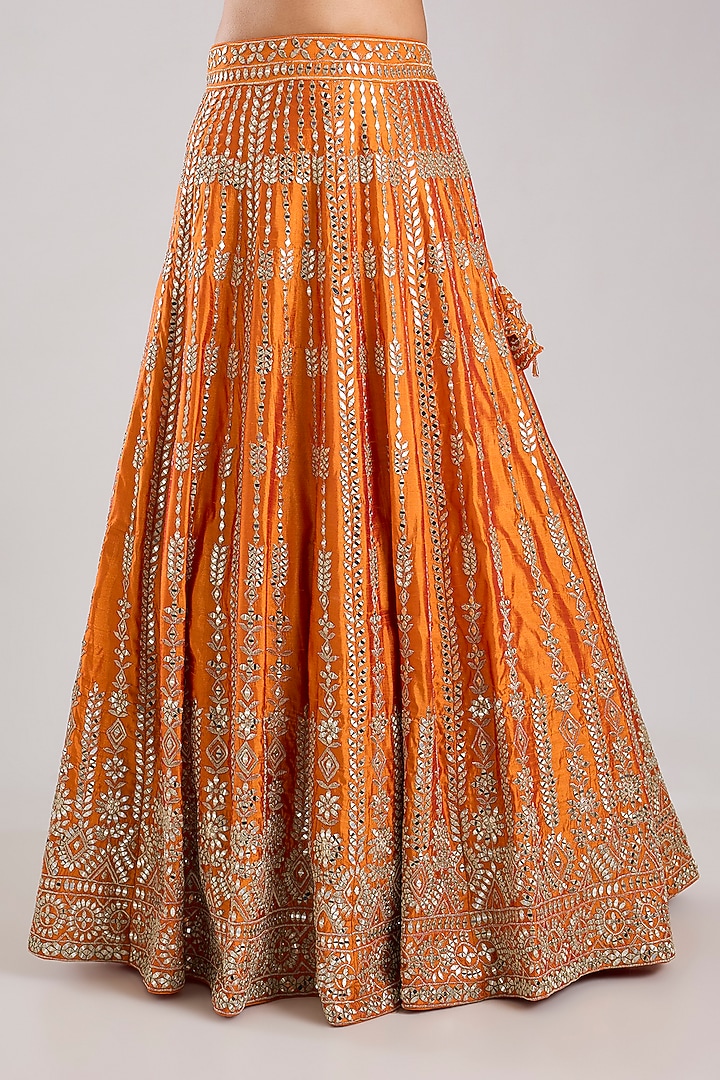 Rust Slub Silk Embroidered Wedding Lehenga Set by Suhino at Pernia's Pop Up Shop