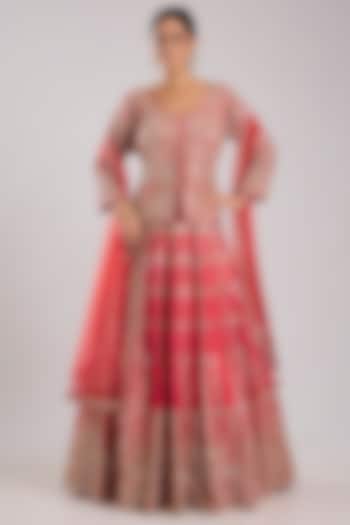 Pink Slub Silk Embroidered Wedding Lehenga Set by Suhino at Pernia's Pop Up Shop