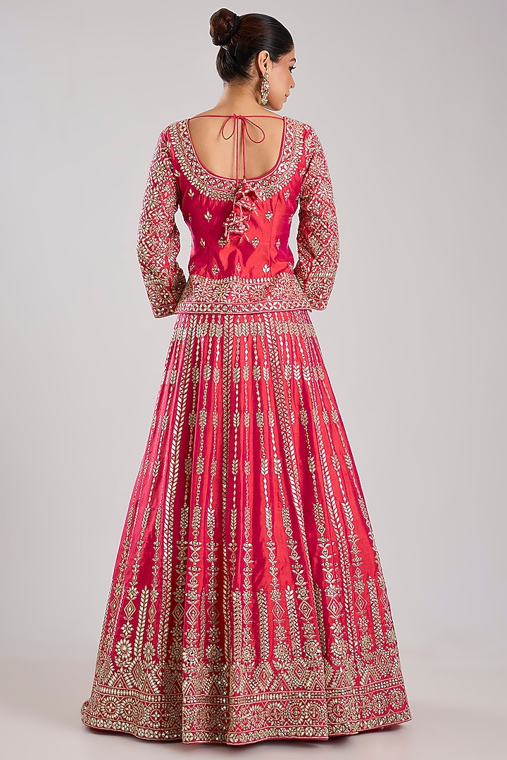 Pink Slub Silk Embroidered Wedding Lehenga Set by Suhino at Pernia's Pop Up Shop