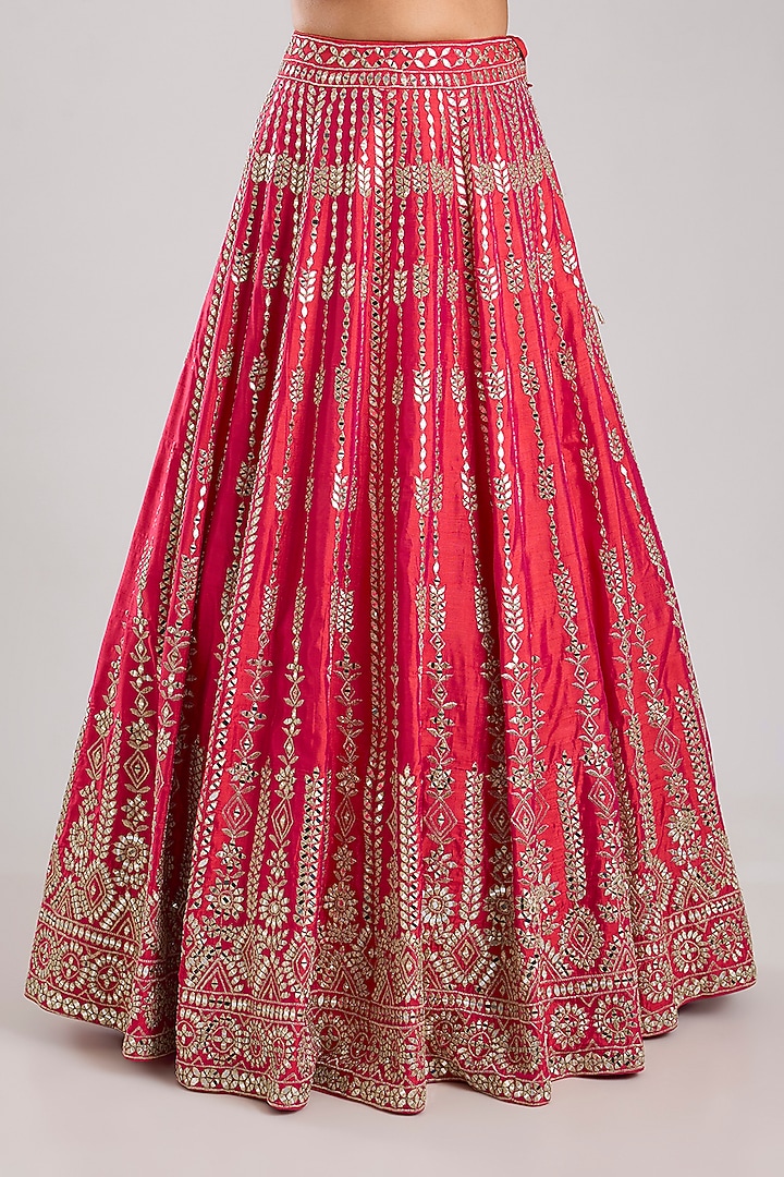 Pink Slub Silk Embroidered Wedding Lehenga Set by Suhino at Pernia's Pop Up Shop