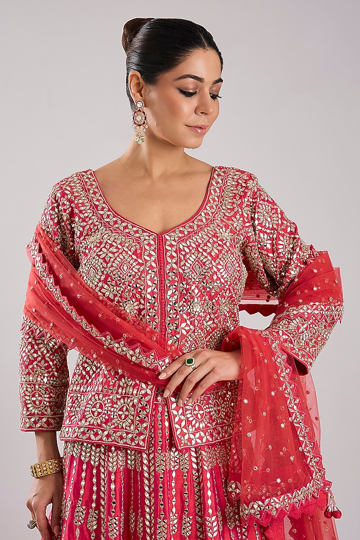 Pink Slub Silk Embroidered Wedding Lehenga Set by Suhino at Pernia's Pop Up Shop