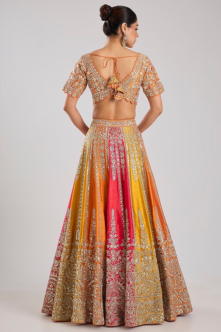 Orange Slub Silk Embroidered Wedding Lehenga Set by Suhino at Pernia's Pop Up Shop