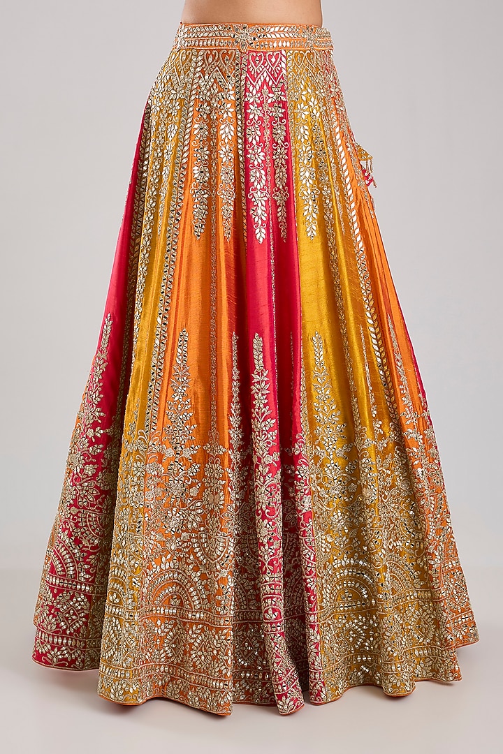 Orange Slub Silk Embroidered Wedding Lehenga Set by Suhino at Pernia's Pop Up Shop