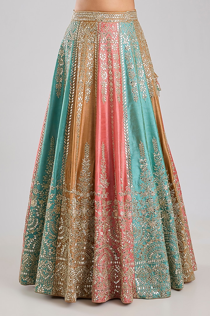 Orange Slub Silk Embroidered Wedding Lehenga Set by Suhino at Pernia's Pop Up Shop