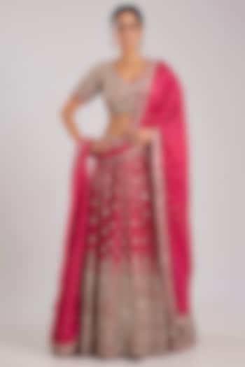 Rani Slub Silk Embroidered Wedding Lehenga Set by Suhino at Pernia's Pop Up Shop
