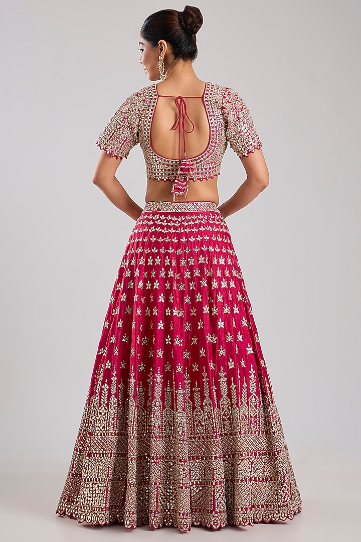Rani Slub Silk Embroidered Wedding Lehenga Set by Suhino at Pernia's Pop Up Shop