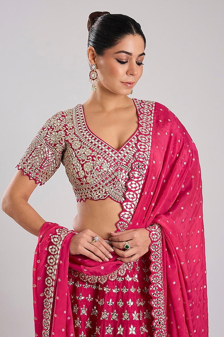 Rani Slub Silk Embroidered Wedding Lehenga Set by Suhino at Pernia's Pop Up Shop