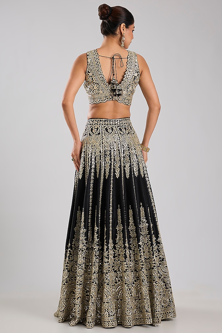 Black Slub Silk Embroidered Wedding Lehenga Set by Suhino at Pernia's Pop Up Shop