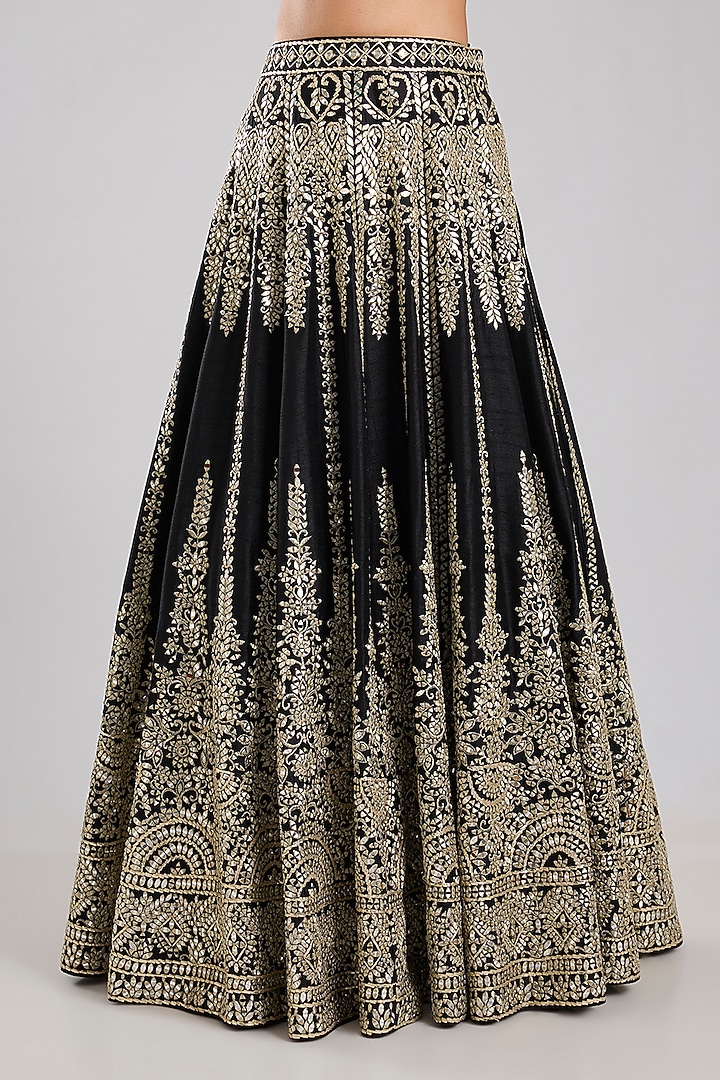 Black Slub Silk Embroidered Wedding Lehenga Set by Suhino at Pernia's Pop Up Shop
