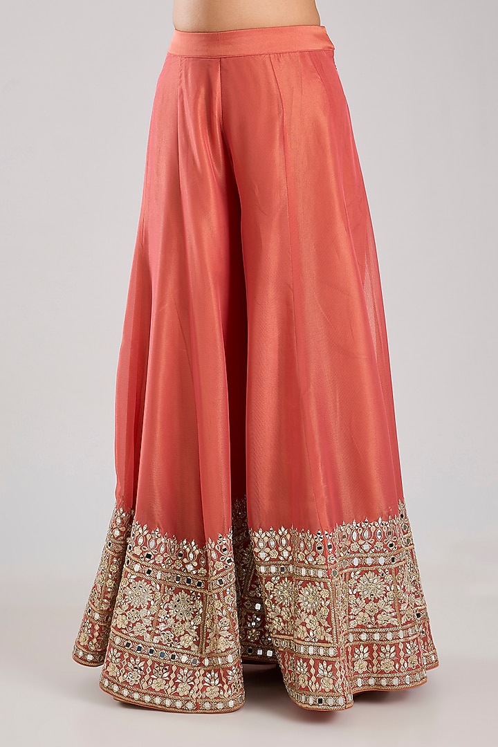 Coral Tissue Embroidered Wedding Sharara Set by Suhino at Pernia's Pop Up Shop