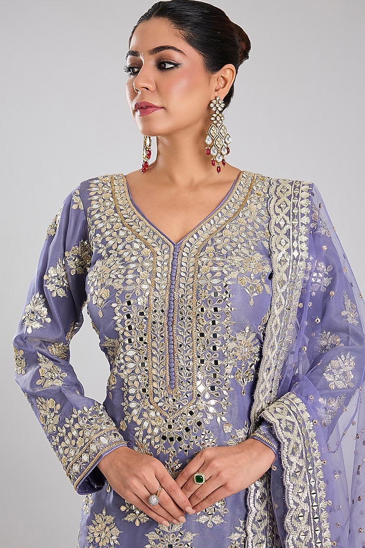 Purple Tissue Embroidered Wedding Sharara Set by Suhino at Pernia's Pop Up Shop
