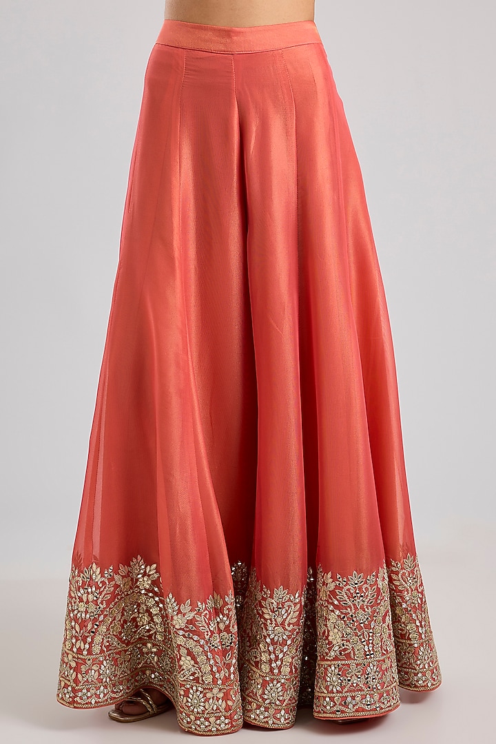 Coral Tissue Gota & Mirror Embroidered Wedding Sharara Set by Suhino at Pernia's Pop Up Shop