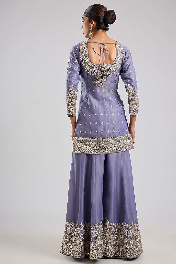 Purple Tissue Gota & Mirror Embroidered Wedding Sharara Set by Suhino at Pernia's Pop Up Shop