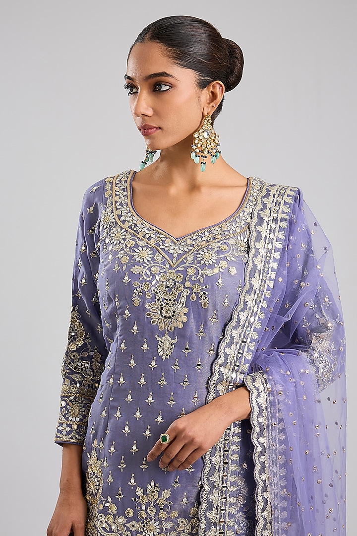 Purple Tissue Gota & Mirror Embroidered Wedding Sharara Set by Suhino at Pernia's Pop Up Shop