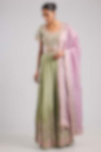 Green Tissue Mirror Embroidered Wedding Sharara Set by Suhino at Pernia's Pop Up Shop