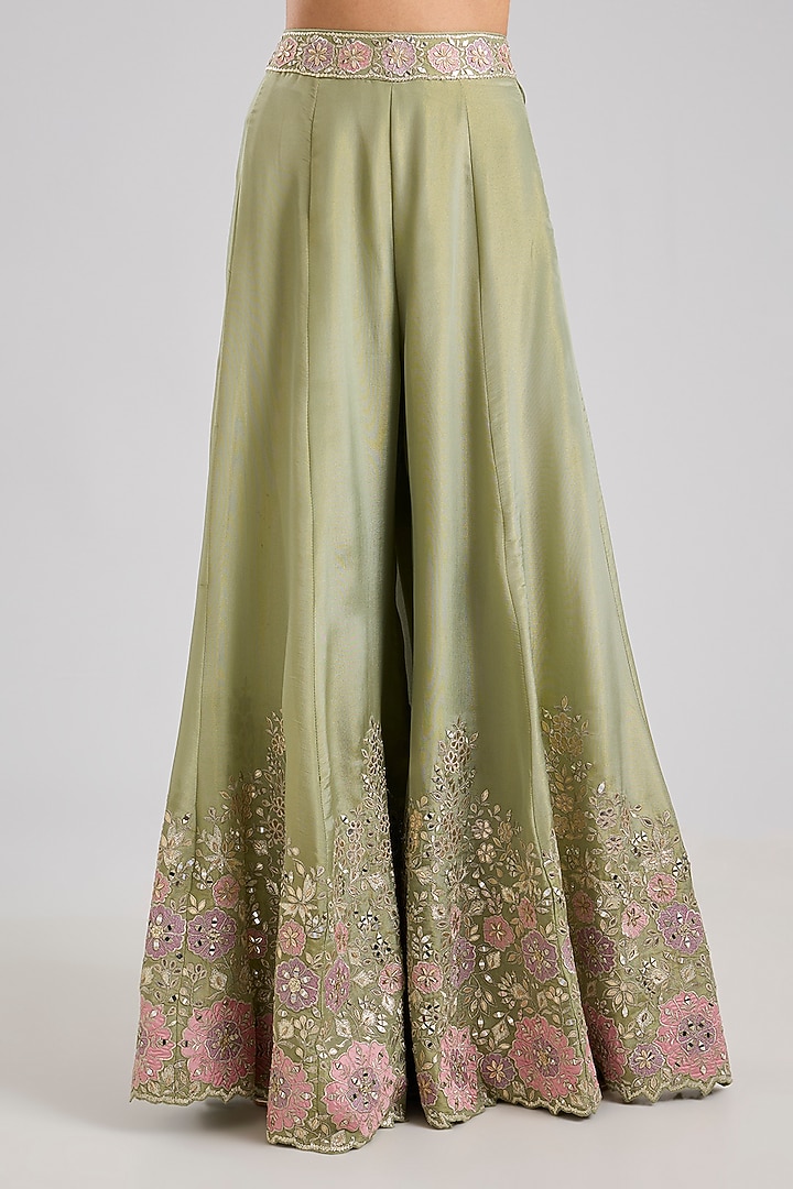 Green Tissue Mirror Embroidered Wedding Sharara Set by Suhino at Pernia's Pop Up Shop
