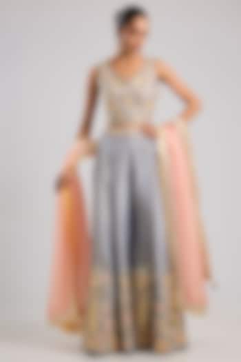 Grey Tissue Mirror Embroidered Wedding Sharara Set by Suhino at Pernia's Pop Up Shop
