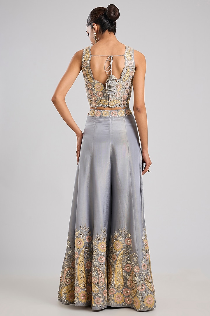 Grey Tissue Mirror Embroidered Wedding Sharara Set by Suhino at Pernia's Pop Up Shop