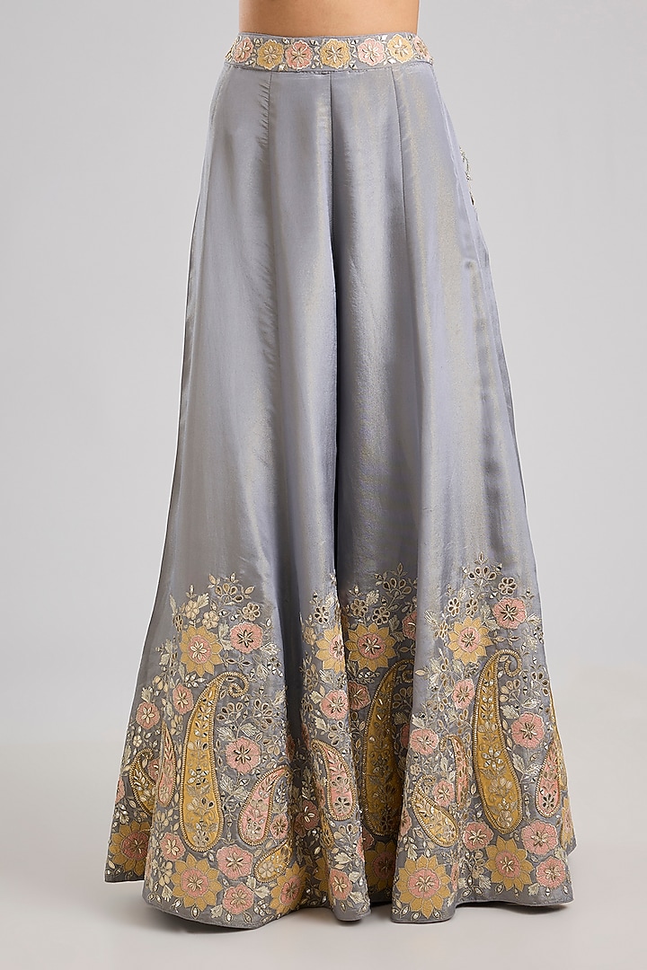 Grey Tissue Mirror Embroidered Wedding Sharara Set by Suhino at Pernia's Pop Up Shop