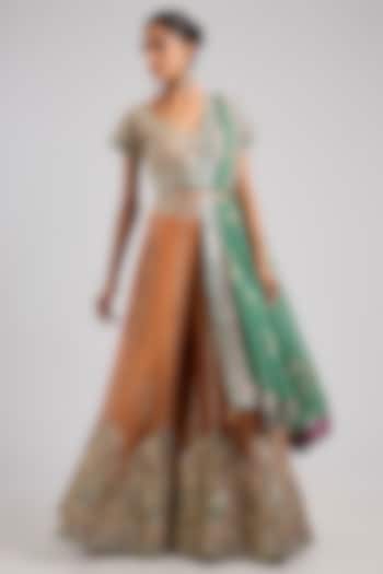 Orange Tissue Mirror Embroidered Wedding Sharara Set by Suhino at Pernia's Pop Up Shop