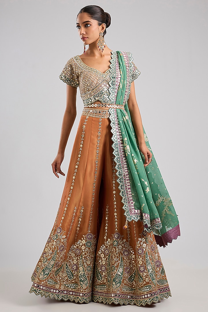 Orange Tissue Mirror Embroidered Wedding Sharara Set by Suhino at Pernia's Pop Up Shop