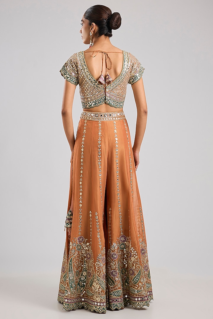 Orange Tissue Mirror Embroidered Wedding Sharara Set by Suhino at Pernia's Pop Up Shop
