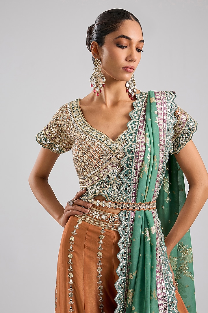 Orange Tissue Mirror Embroidered Wedding Sharara Set by Suhino at Pernia's Pop Up Shop