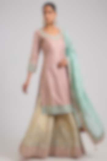 Pink Tissue Patch & Mirror Embroidered Wedding Sharara Set by Suhino at Pernia's Pop Up Shop