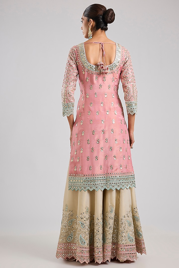 Pink Tissue Patch & Mirror Embroidered Wedding Sharara Set by Suhino at Pernia's Pop Up Shop
