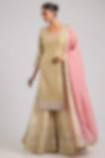 Yellow Tissue Patch & Mirror Embroidered Wedding Sharara Set by Suhino at Pernia's Pop Up Shop