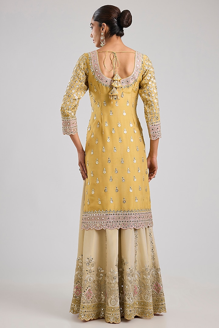 Yellow Tissue Patch & Mirror Embroidered Wedding Sharara Set by Suhino at Pernia's Pop Up Shop